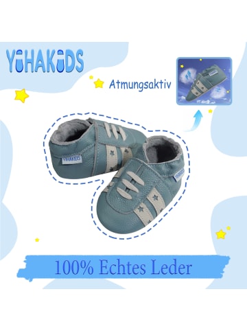Yihakids Leder-Krabbelschuhe in Blau