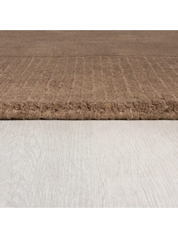 KADIMA DESIGN Wollteppich Uni-Design mit Bordüre, rutschfest, 100% Wolle Teppich in Braun