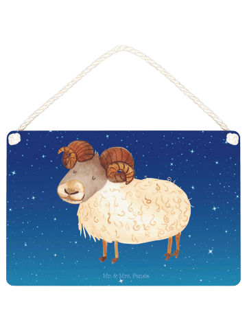 Mr. & Mrs. Panda Holzschild Sternzeichen Widder ohne Spruch in Sternenhimmel Blau