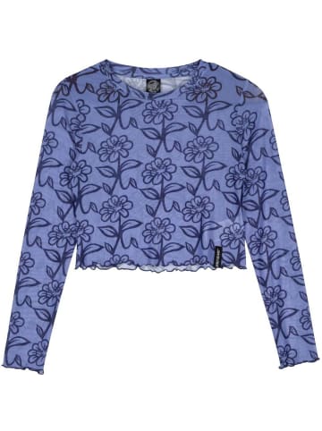 Santa Cruz Top "Delfino Flower Mesh Crop LS" in Blau
