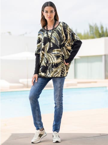 Heine Oversize-Pullover in khaki-ecru-bedruckt