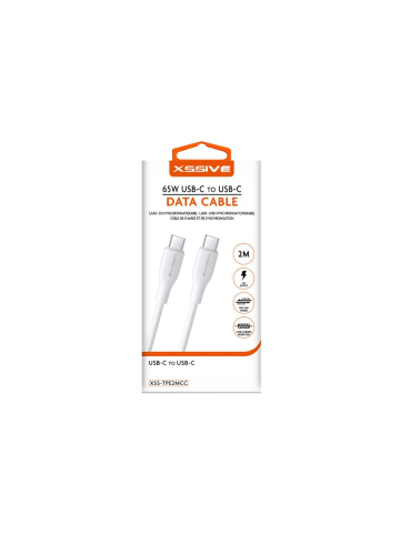 COFI 1453 65W 2 Meter USB-C zu USB-C Datenkabel 2.4A Schnell-Ladekabel in Weiß