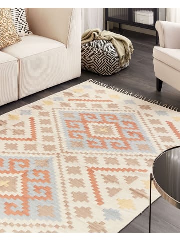 Beliani Kelim ATAN in Bunt/Beige/Blau - (W) 160 x (L) 230 cm