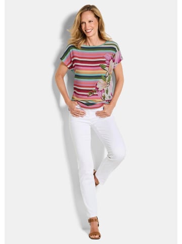 GOLDNER Streifenshirt mit floralen Akzenten in bunt / geringelt