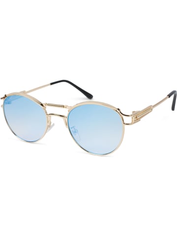 styleBREAKER Panto Sonnenbrille in Gold / Blau-Rosa verspiegelt