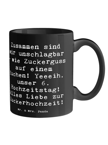 Mr. & Mrs. Panda Tasse 6. Hochzeitstag Zuckerhochzeit mit Spruch in Schwarz