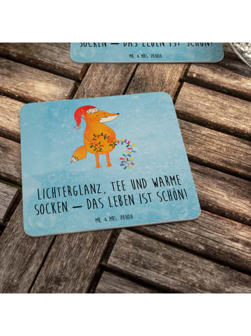 Mr. & Mrs. Panda Getränkeuntersetzer Fuchs Weihnachten mit Spruch in Eisblau