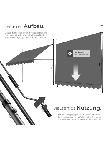 tectake Klemmmarkise mit Handkurbel und bis 90° neigbar, UV-beständig