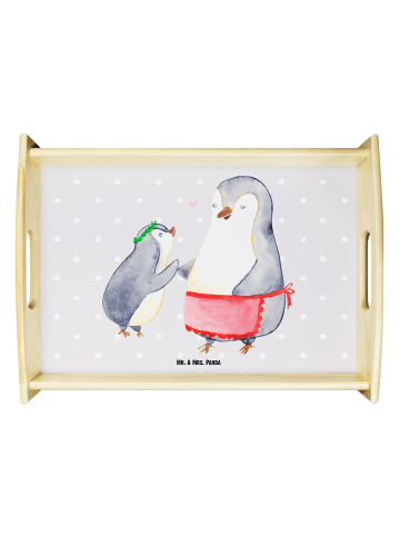 Mr. & Mrs. Panda Serviertablett Pinguin mit Kind ohne Spruch in Grau Pastell