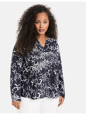 SAMOON Bluse Langarm in Navy gemustert