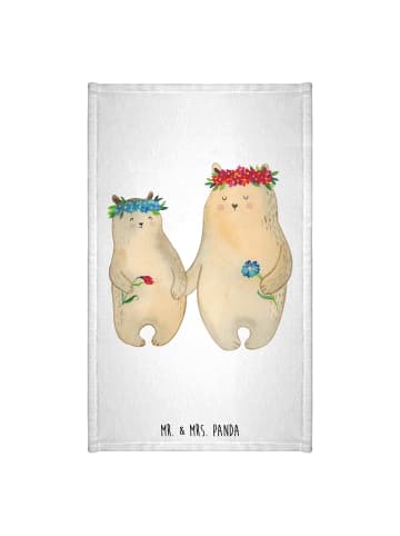 Mr. & Mrs. Panda Gästehandtuch Bären mit Blumenkranz ohne Spruch in Weiß