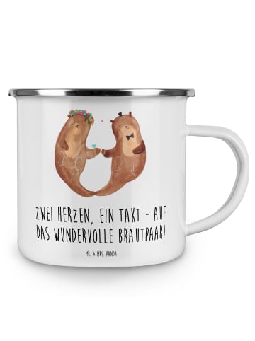 Mr. & Mrs. Panda Teetasse Brautpaar Herzen mit Spruch in Weiß