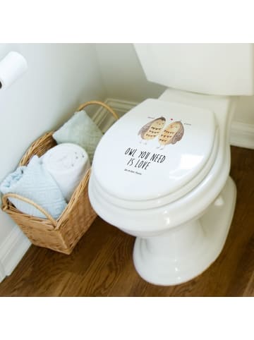 Mr. & Mrs. Panda Holz WC Sitz Eulen Liebe mit Spruch in Weiß
