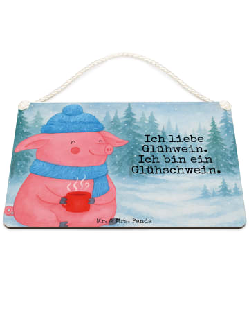 Mr. & Mrs. Panda Holzbild Schwein Glühwein Design mit Spruch in Weiß