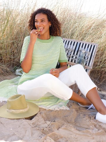 WITT WEIDEN Kurzarmpullover in eucalyptus-ecru-geringelt