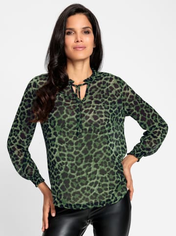 Heine Druckbluse in schwarz-oliv-bedruckt