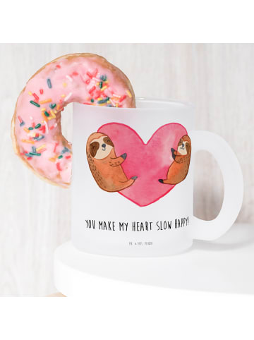 Mr. & Mrs. Panda Glas Faultiere Herz mit Spruch in Transparent