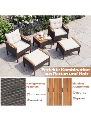 COSTWAY 5tlg. Polyrattan Gartenmöbel Set in Weiß