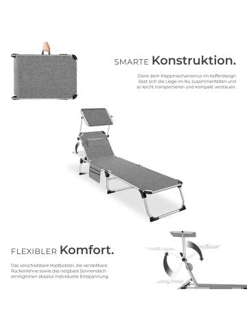tectake klappbare Aluminium Sonnenliege mit Seitentasche, 218 x 60 x 33,5 cm