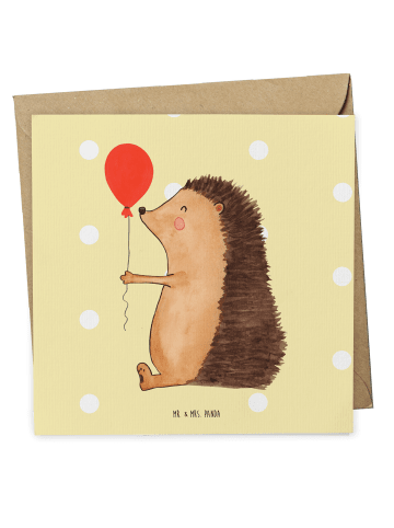 Mr. & Mrs. Panda Grußkarte Igel Luftballon ohne Spruch in Gelb Pastell