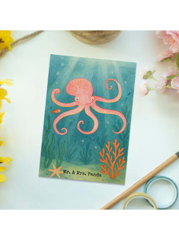Mr. & Mrs. Panda Postkarte Tintenfisch Design ohne Spruch in Weiß