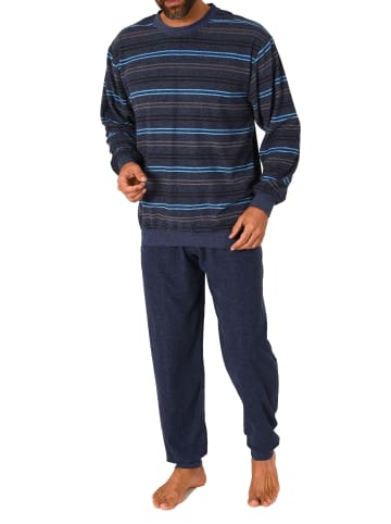 NORMANN Frottee Schlafanzug langarm Bündchen - 81482 in blau