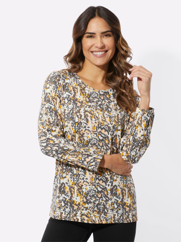 Sieh an! Langarmshirt in ecru-anthrazit-bedruckt