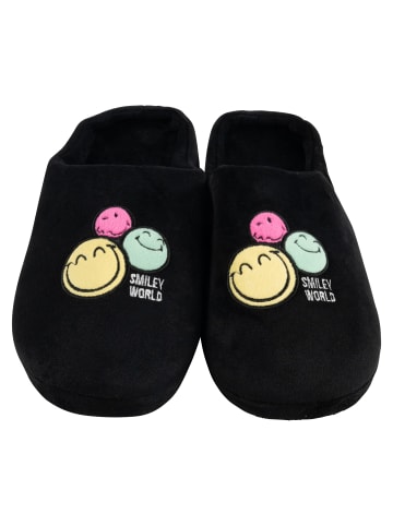 Smiley World Smileyworld Hausschuhe Smiley Puschen Slipper Pantoffeln Schlappen in schwarz