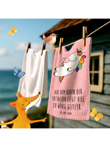 Mr. & Mrs. Panda Handtuch Einhorn Blümchentail mit Spruch in Rot Pastell