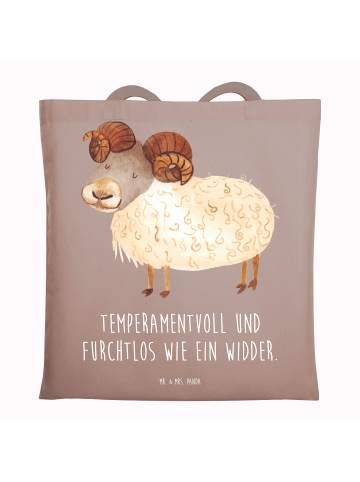 Mr. & Mrs. Panda Tragetasche Sternzeichen Widder mit Spruch in Braun Pastell