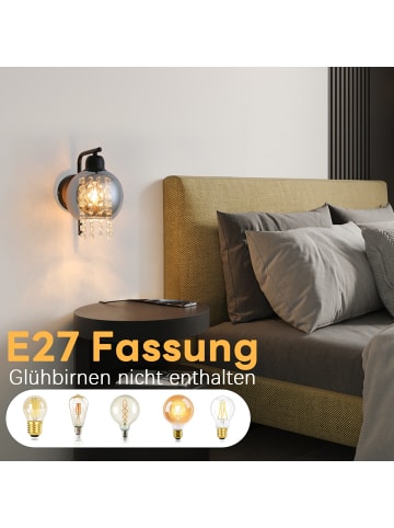 ZMH Wandleuchte in schwarz 1-flammige E27 Kristall und Glas Modern Max.40W