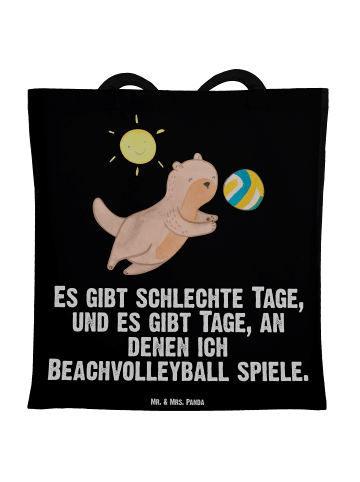 Mr. & Mrs. Panda Shopping Tasche Otter Beachvolleyball mit Spruch in Schwarz