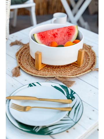 Secret de Gourmet Salatschüssel aus Keramik, mit Bambusständer in Weiß, Ø 24 cm