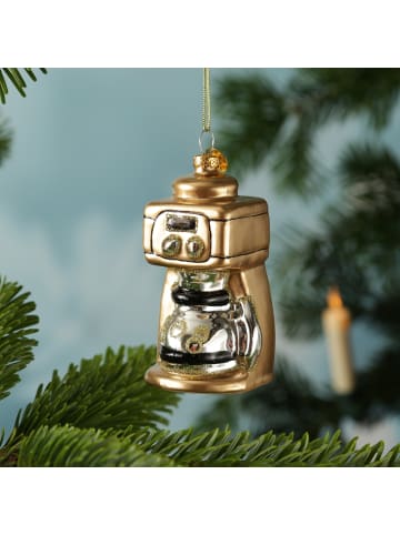 MARELIDA Weihnachtsbaumschmuck Filterkaffee Glas Kaffeemaschine H: 9cm gold