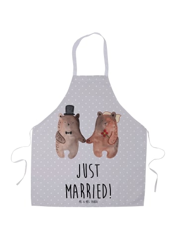 Mr. & Mrs. Panda Kochschürze Bär Heirat mit Spruch in Grau Pastell