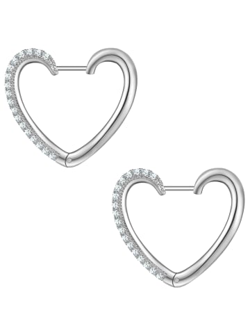 Yokoamii Ohrringe Herz aus Messing mit Zirkonia in silber