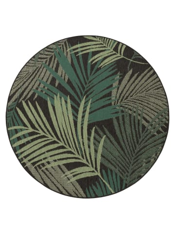 KADIMA DESIGN Outdoor Teppich Palmblättermuster Balkon, Terrasse schmutzabweisend in Schwarz