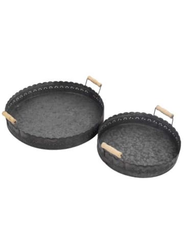 AltoBelli Deko Tablett FELINI Rund Klein Zink mit Holzgriffen 30 cm