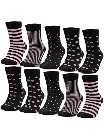 Occulto 10er Pack Muster Socken Rita in Schwarz/Pink