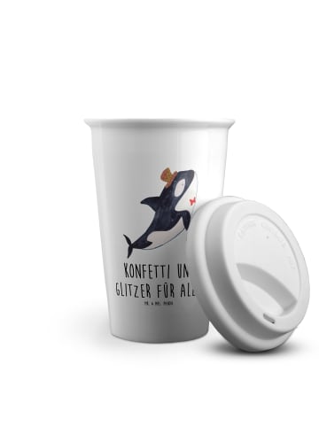 Mr. & Mrs. Panda To Go Becher Orca Zylinder mit Spruch in Weiß
