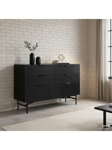 home24 home24 Skandinavisches Sideboard aus edlem Echtholzfurnier mit 6 Schubladen Wohnen in Eiche Schwarz