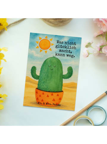 Mr. & Mrs. Panda Ansichtskarte Kaktus Sonne Design mit Spruch in Weiß