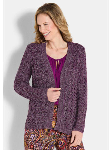 GOLDNER Kurzgröße:  Strickjacke Edler verschlussloser Cardigan, Glanz in beere / gemustert