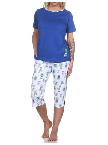 NORMANN Kurzarm Schlafanzug Kaktus Caprihose allover - 78893 in blau