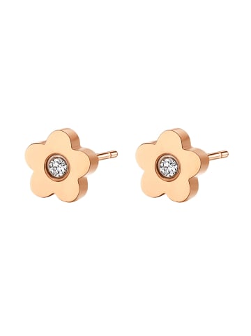 Hey Happiness Vergold. Ohrstecker Blume mit Zirkonia Edelstahl in Rosegold - (L) 0,56 cm