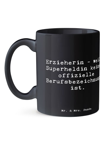 Mr. & Mrs. Panda Kaffeebecher Spruch Erzieherin Superheldin mit ... in Schwarz