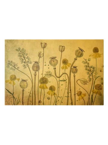 WALLART Leinwandbild Gold - Mohn und Helenium in Creme-Beige