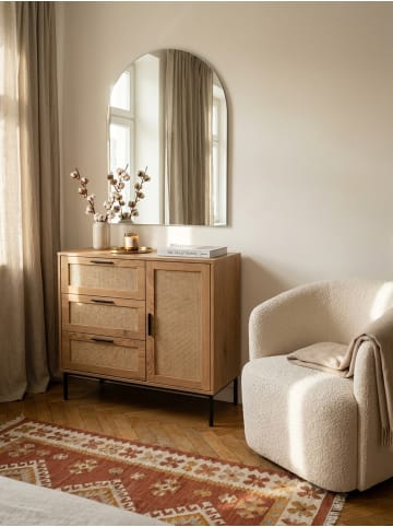 KADIMA DESIGN Kommode 80x82x36 cm Flurkommode Eiche-Dekor & Rattan, Sideboard mit