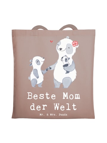 Mr. & Mrs. Panda Tote Bag Panda Beste Mom der Welt mit Spruch in Braun Pastell