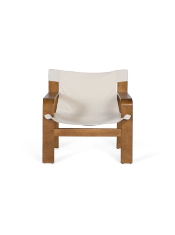 Giner y Colomer Moderner Sessel aus Gummibaumholz mit beigem Stoff in Brown